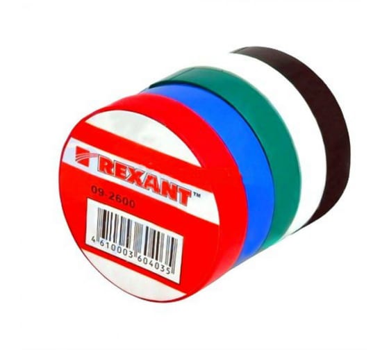 Изолента 15мм х 20м набор 5 шт. (черная, синяя, красная, белая, зеленая)  REXANT